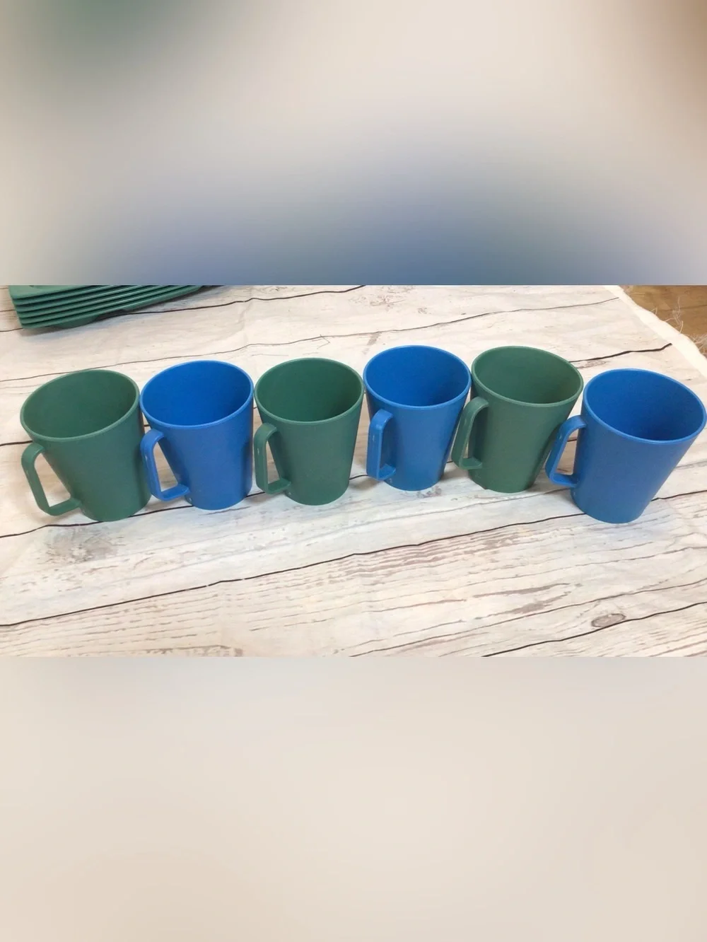 Vintage Camping Picnic Dinnerware Set 32pc Plastic Trays Mugs Bowls Cups Utensil